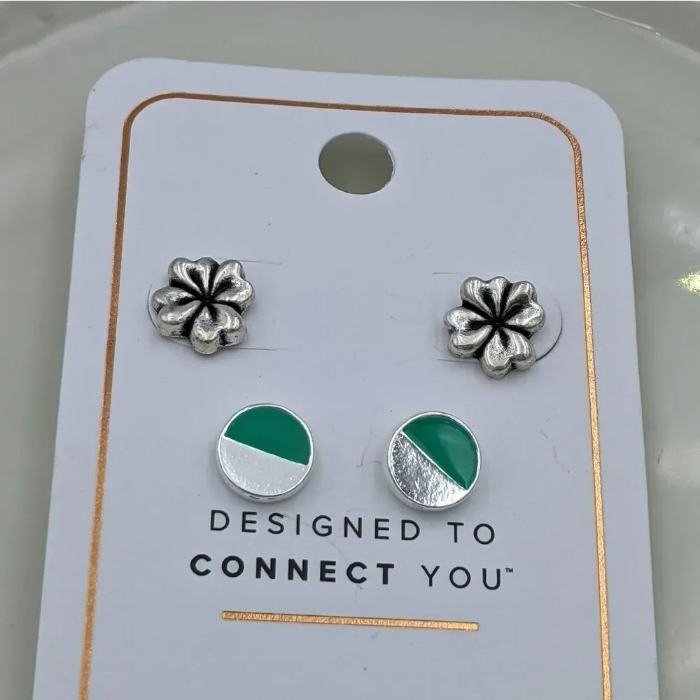 Alex and Ani Sterling Silver Green Set of Earrings - Picture 3 of 5